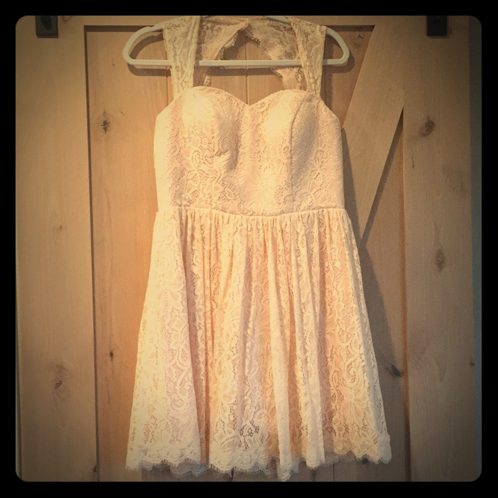 Charming Peach Lace Babydoll Dress