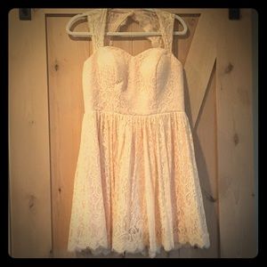 Charming Peach Lace Babydoll Dress