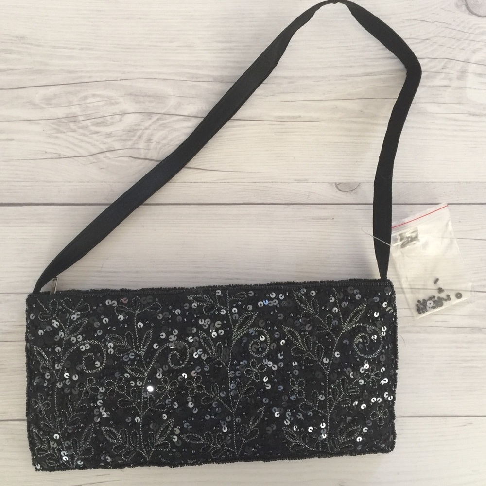 New Black Sequin and Beaded Purse