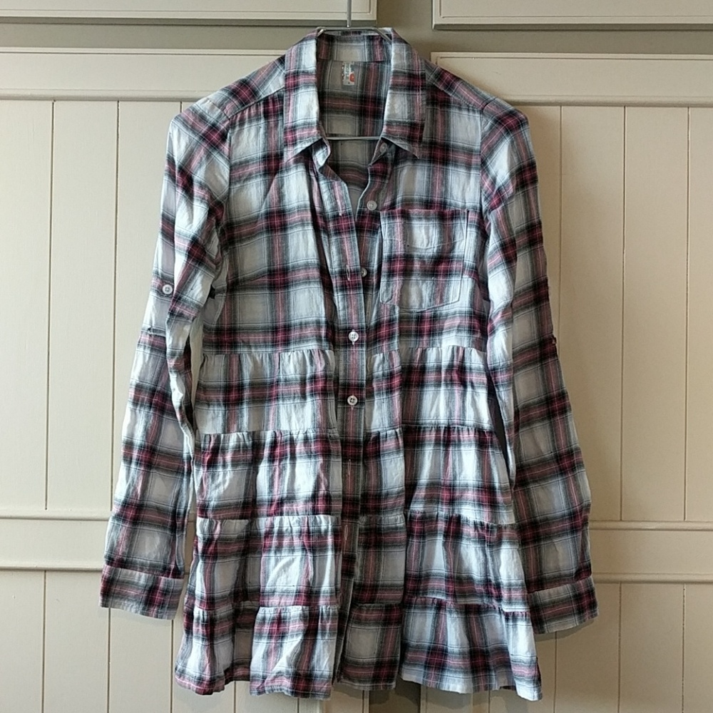 Free People tunic plaid gingham babydoll top