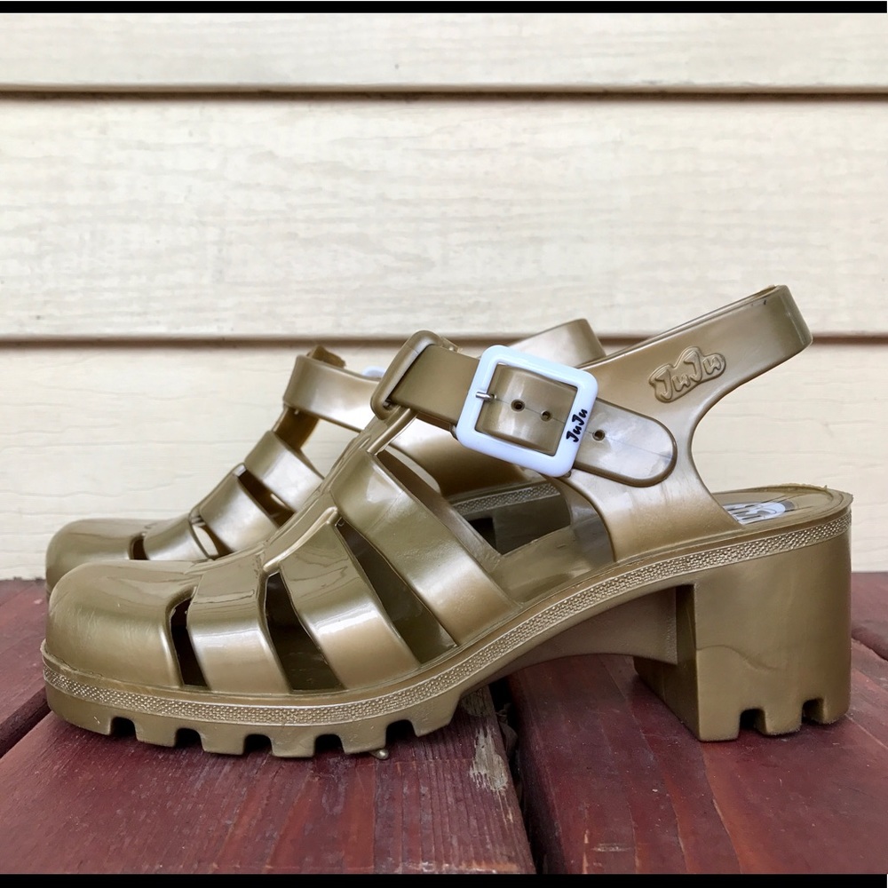 JuJu gold platform jelly shoes with chunk heel
