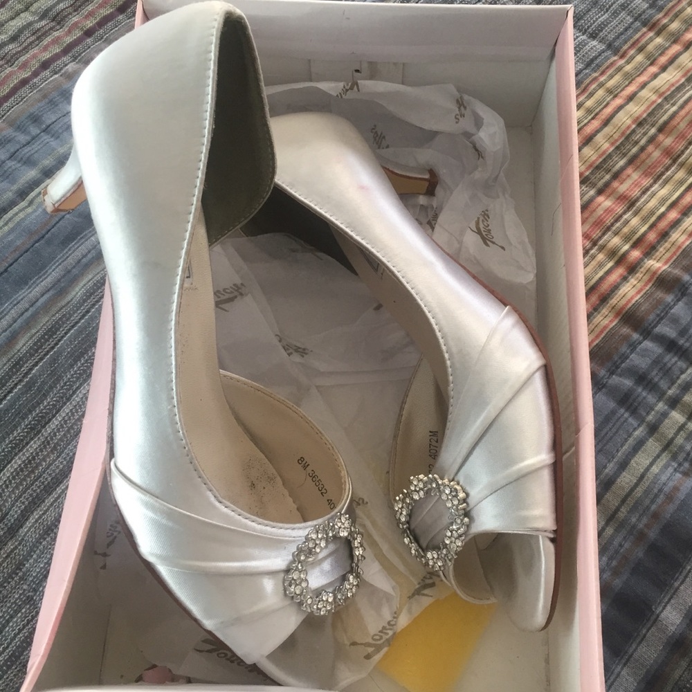 Silver (white) jeweled kitten heels