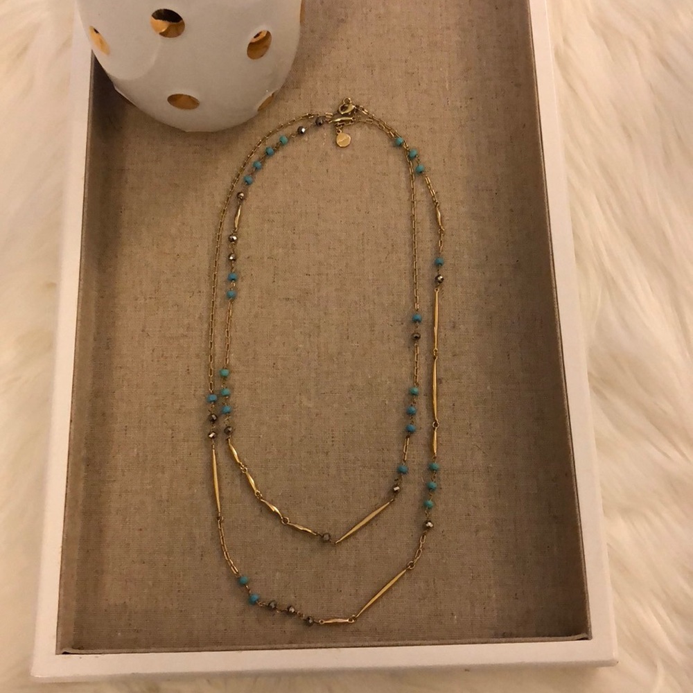 Stella & Dot Long Gold And Turq Chain Necklace