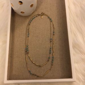 Stella & Dot Long Gold And Turq Chain Necklace