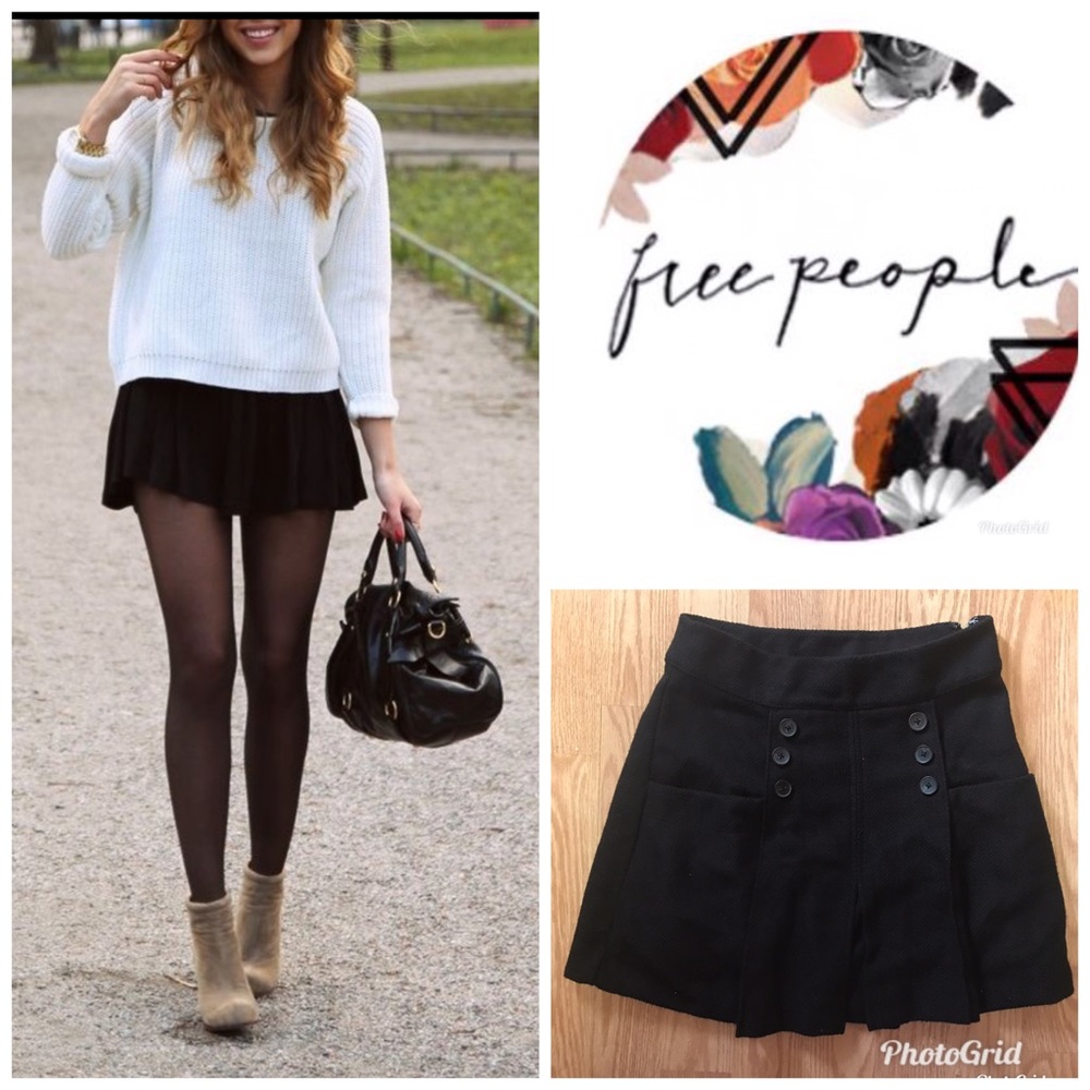 Free People Black Pleated Button Front Mini Skirt