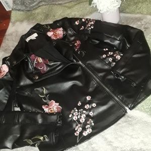 Super cute floral faux leather jacket