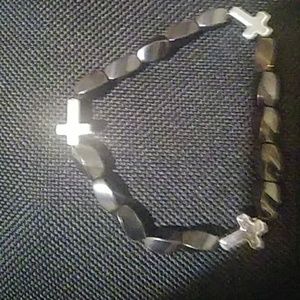 Hematite cross bracelet