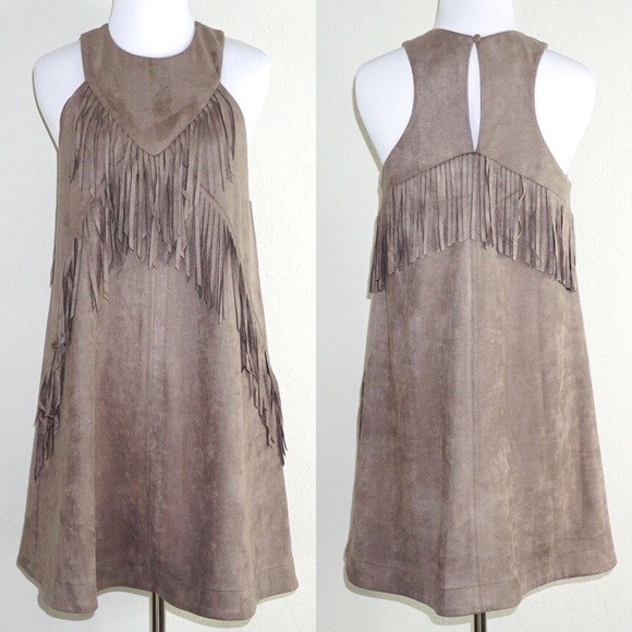J.O.A Dresses & Skirts - J.O.A Revolve Tan Suede Fringe Dress