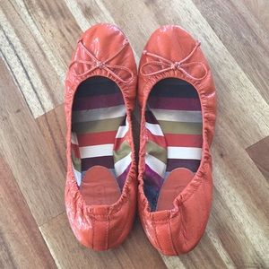 Vintage Orange Patent Leather Coach Flats