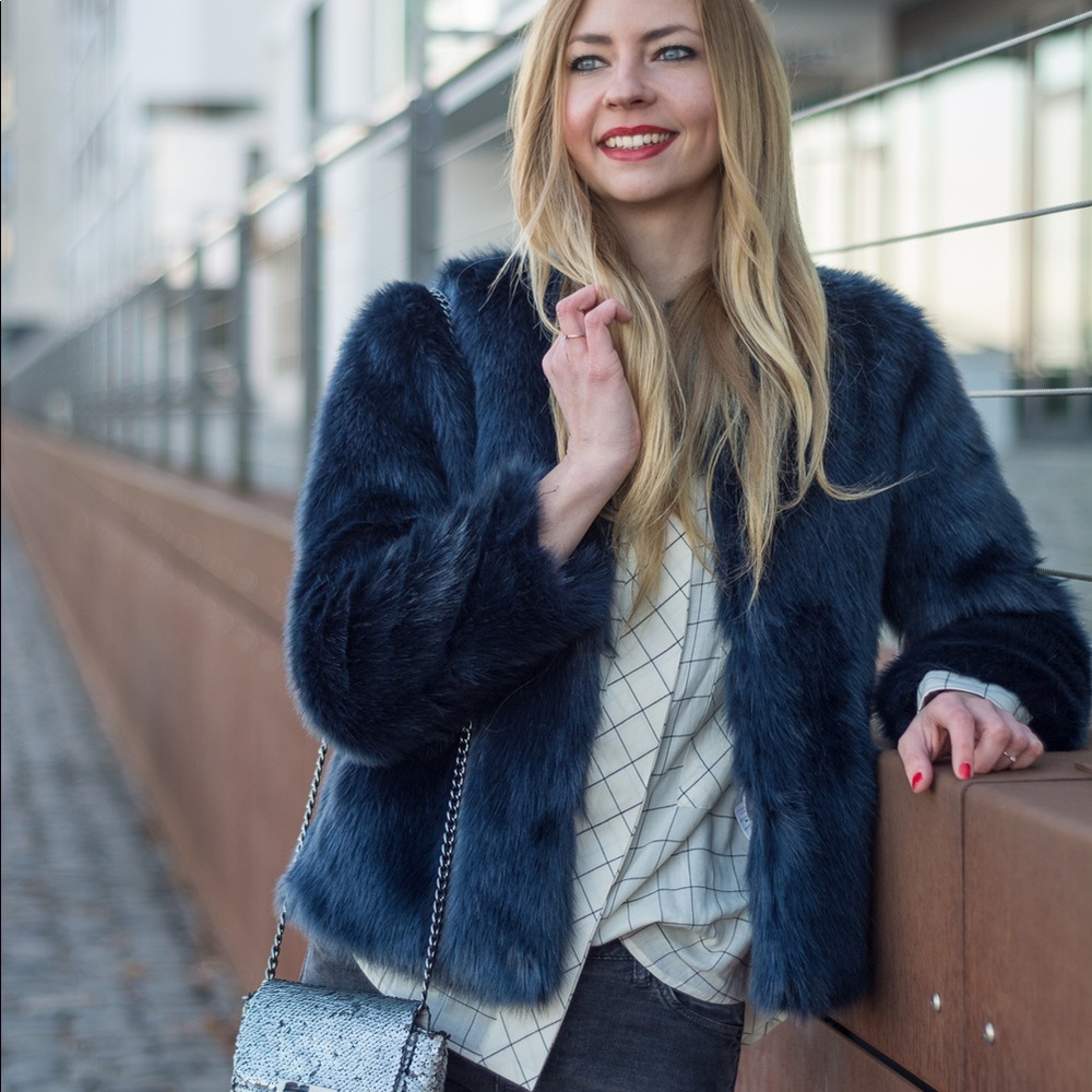 Zara Blue Faux Fur Coat