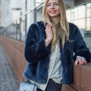Zara Blue Faux Fur Coat