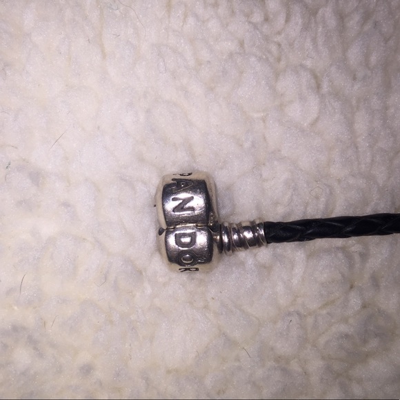 Pandora black leather double wrap charm bracelet - Picture 3 of 3
