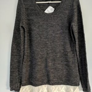 Charcoal sweater with lace at bottom