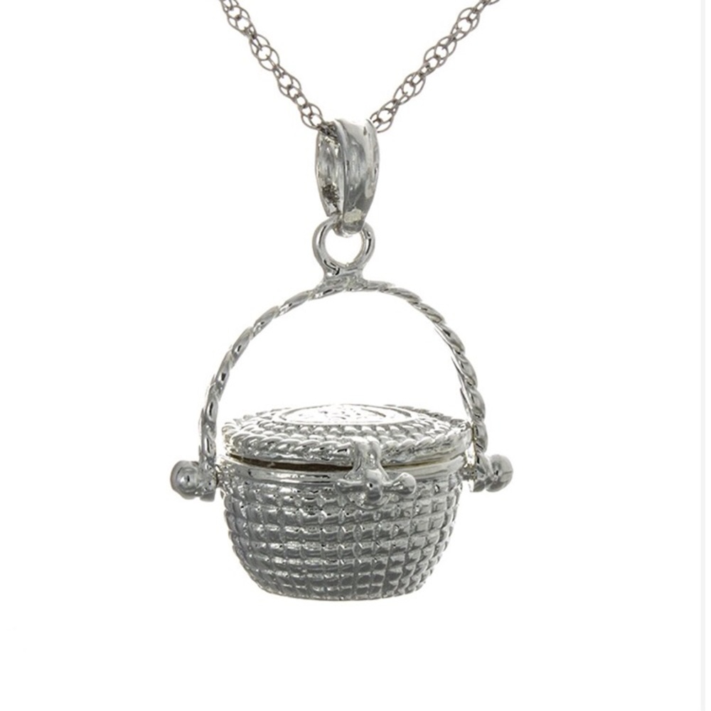 925 Sterling Silver Nantucket Basket Charm Pendant Necklace w hinge & snap closu