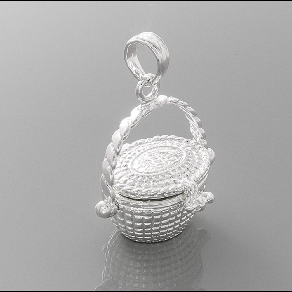 925 Sterling Silver Nantucket Basket Charm Pendant Necklace w hinge & snap closu - Picture 6 of 12