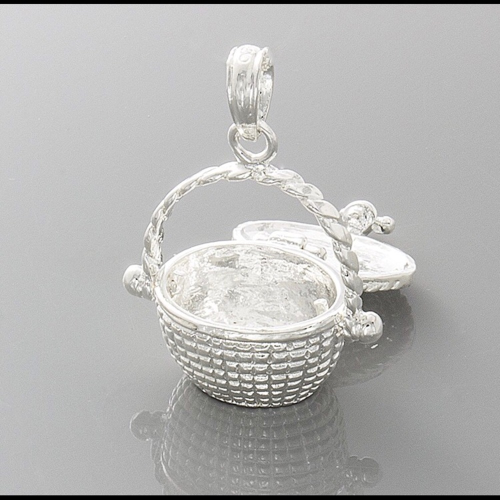 925 Sterling Silver Nantucket Basket Charm Pendant Necklace w hinge & snap closu - Picture 7 of 12