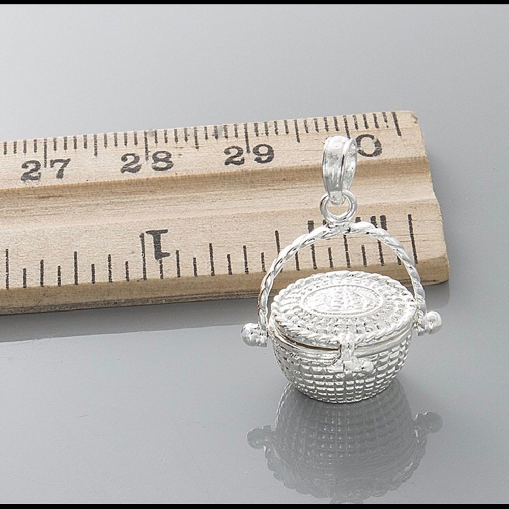 925 Sterling Silver Nantucket Basket Charm Pendant Necklace w hinge & snap closu - Picture 8 of 12