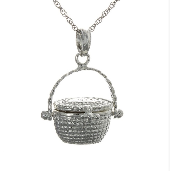 Million Charms Jewelry - 925 Sterling Silver Nantucket Basket Charm Pendant Necklace w hinge & snap closu
