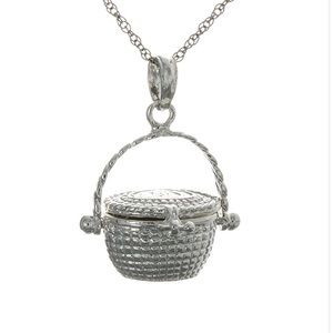 925 Sterling Silver Nantucket Basket Charm Pendant Necklace w hinge & snap closu