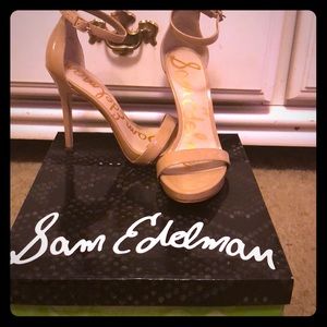 Nude two strap heels