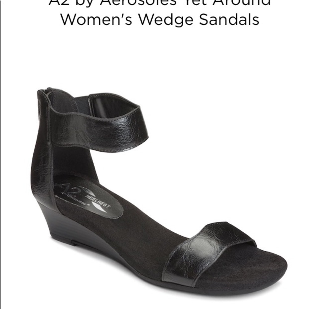 Aerosoles Black Leather Wedge Sandals