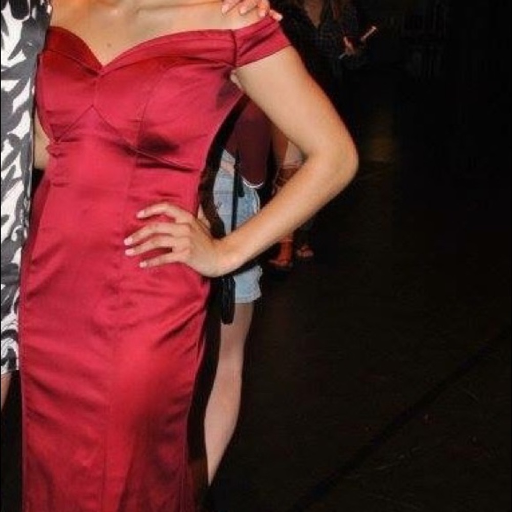 Red silky prom dress