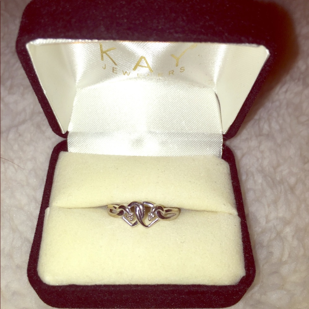 Kay jewelers double heart ring w/ small diamonds