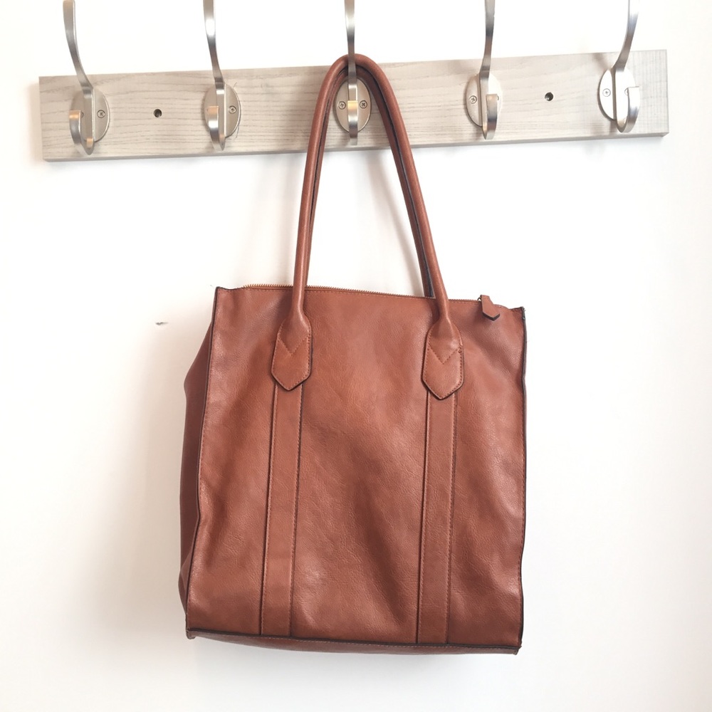 Brown Three Pocket Tote With Zippers