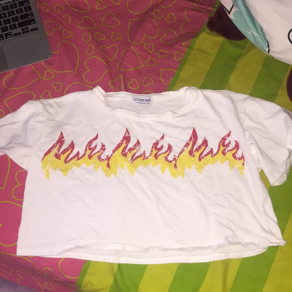 White Fashion Nova Flame Crop Top