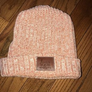 Love your melon cuffed winter beanie.