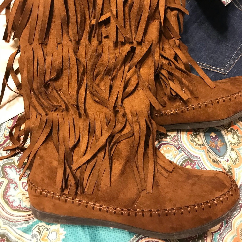 Brown fringe boots