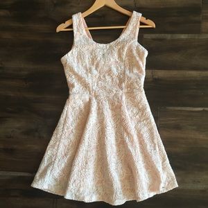 Charming Charlie Pink Lace Cream A-Line Dress