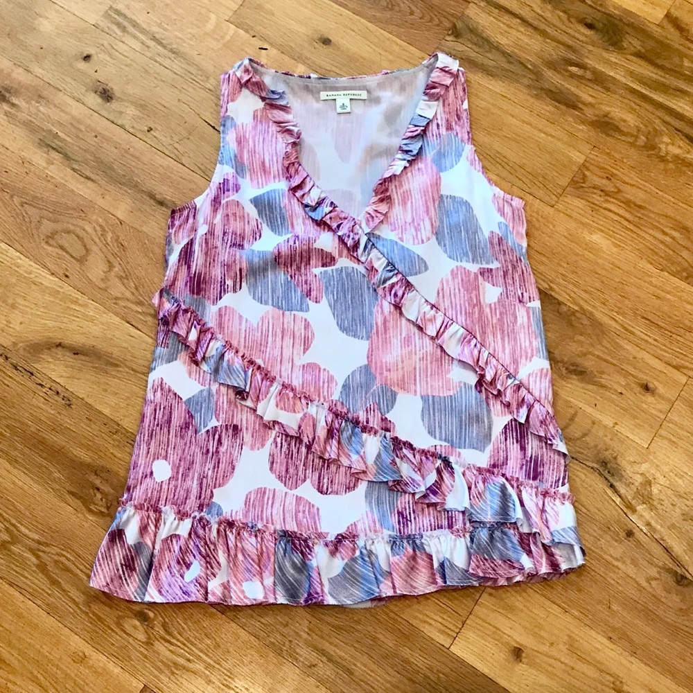 Banana Republic Silk Ruffle Blouse Shell Small S
