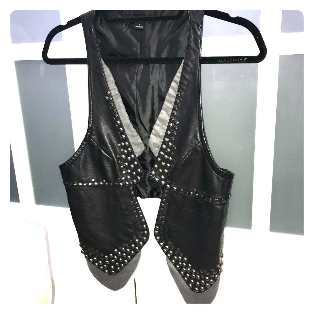 Black Faux Leather Vest with Studs