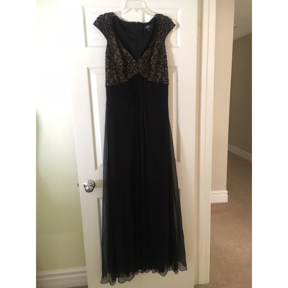 Tadashi Black Beaded Cap Sleeve Gown