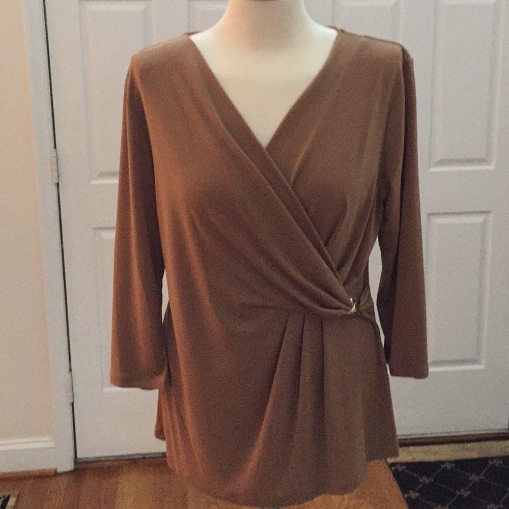 Faux wrap dressy blouse