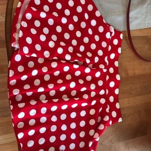 Red and white polka dot flare skirt