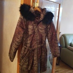 Down coat with a real fox hood.