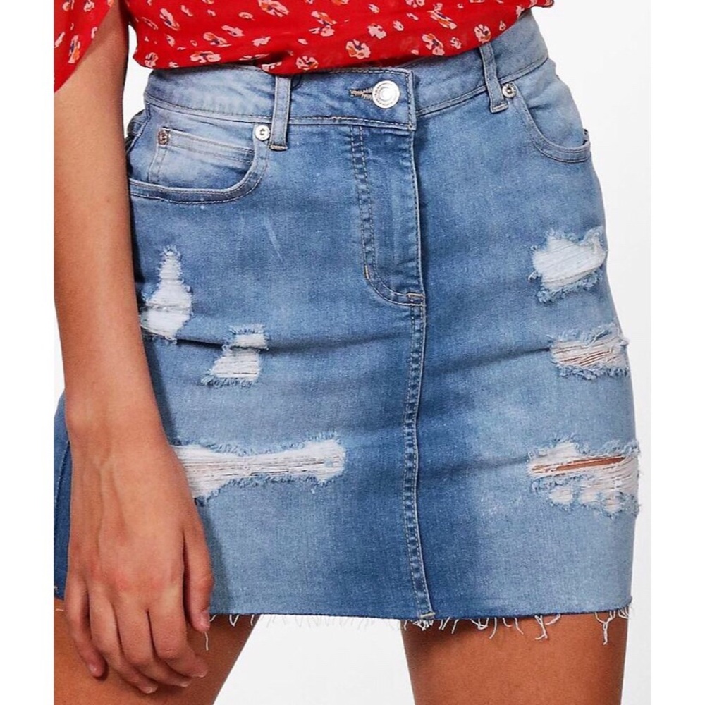 Boohoo Distressed Bodycon Denim Mini Skirt
