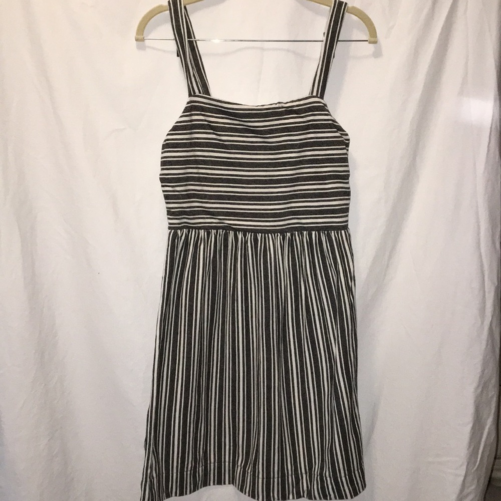LOFT Grey and Cream Striped Sundress