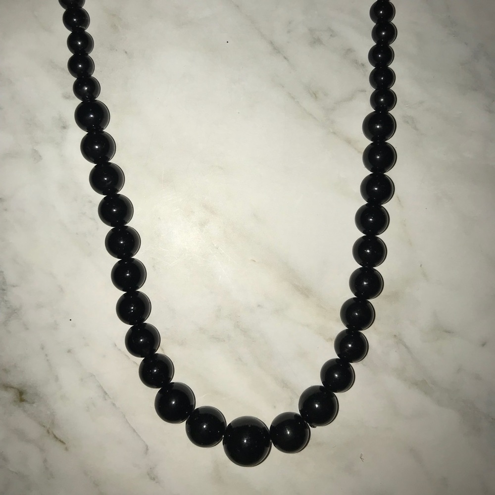 Black beaded necklace- medium length- midsize ball