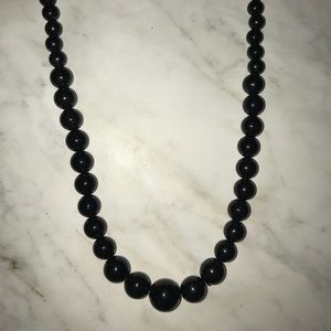 Black beaded necklace- medium length- midsize ball