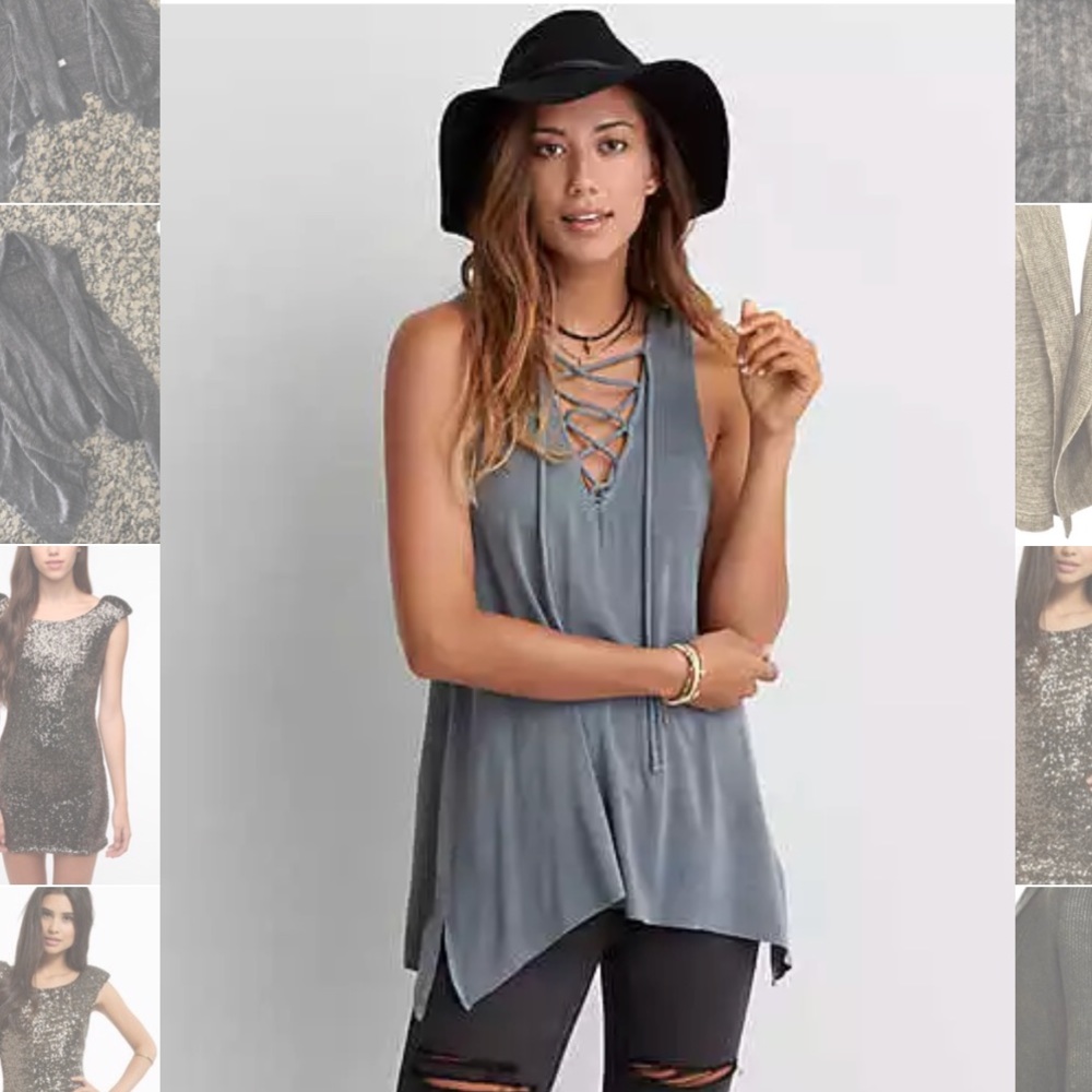 American Eagle 💕 Sexy Rings Tank Blue😘