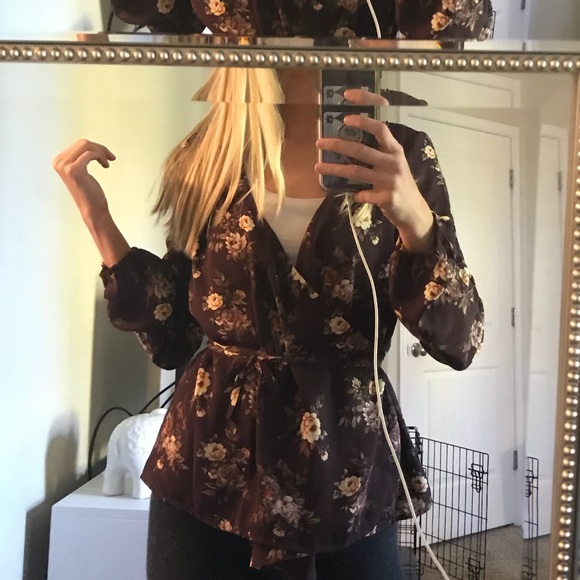 Burgundy Wrap Around Floral Blouse - Picture 2 of 5