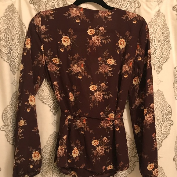 Burgundy Wrap Around Floral Blouse - Picture 5 of 5