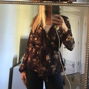 Burgundy Wrap Around Floral Blouse