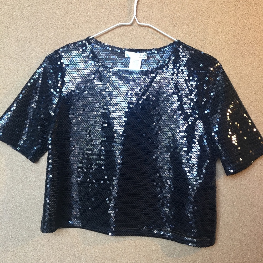 Black Sequin Crop Top-Small