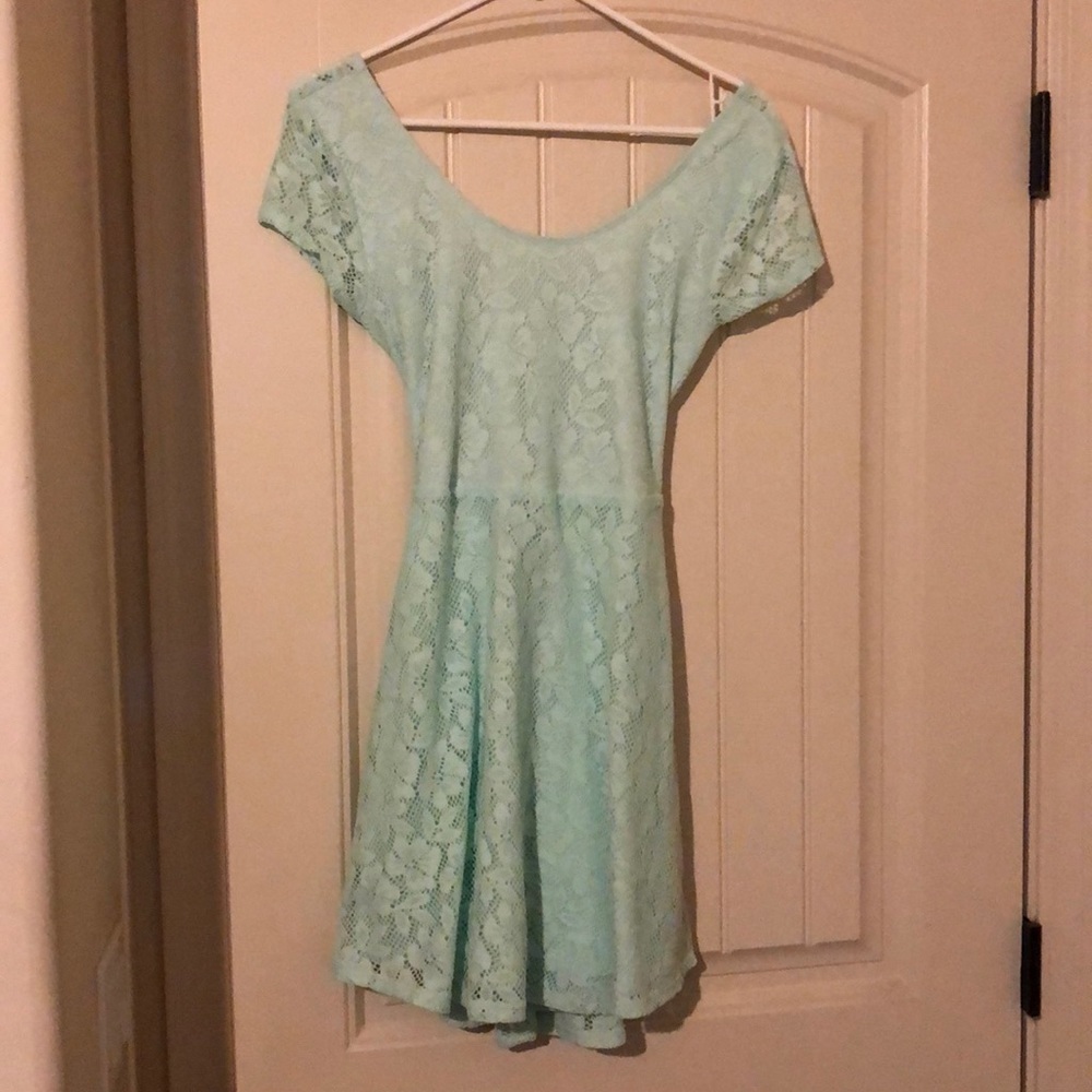 Mint open back lace dress
