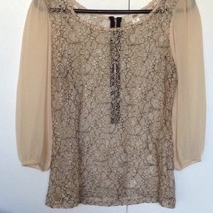 Sheer lace top in beige & black