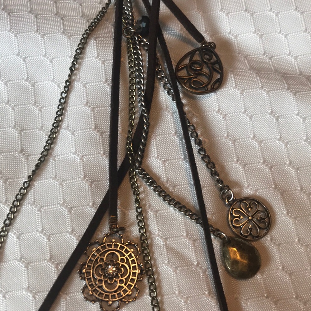 Rustic Leather & Chain Long Necklace ✨
